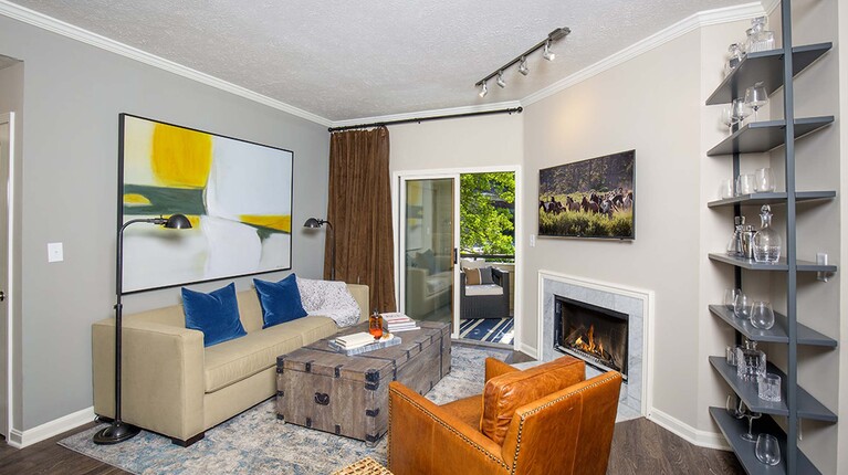 Living Room with Wood-Burning Fireplace